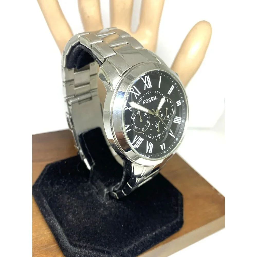 Fossil Men's Watch FS4736 Grant Quartz Chronograph Black Dial Silver Steel 44mm